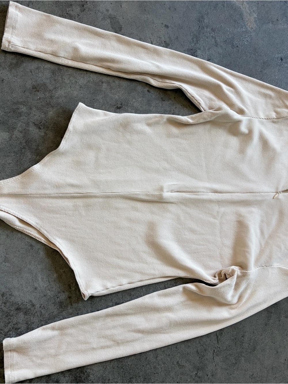 Long Sleeve Ribbed Bodysuit in Light Beige